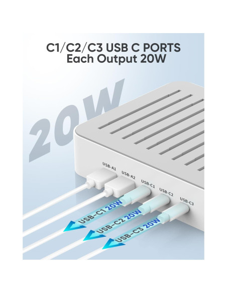 Estación de Carga USB C MSTJRY 90W 5 Puertos Rápido Estación de Carga USB C MSTJRY 90W 5 Puertos Rápido