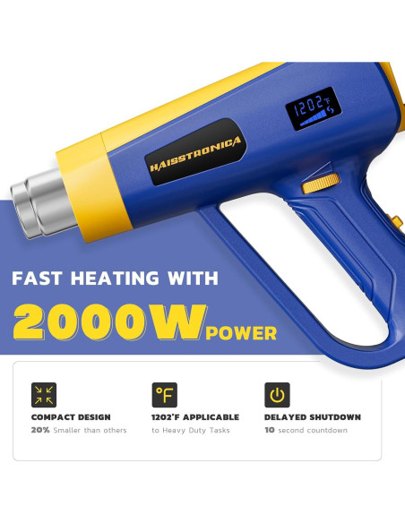 Pistola de Calor Digital 2000W haisstronica - 60-650C con 5 Boquillas Pistola de Calor Digital 2000W haisstronica - 60-650C con 5 Boquillas
