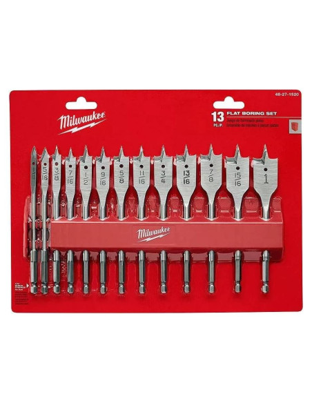 Conjunto de Brocas Planas Milwaukee 13 Piezas 1.27 cm Conjunto de Brocas Planas Milwaukee 13 Piezas 1.27 cm