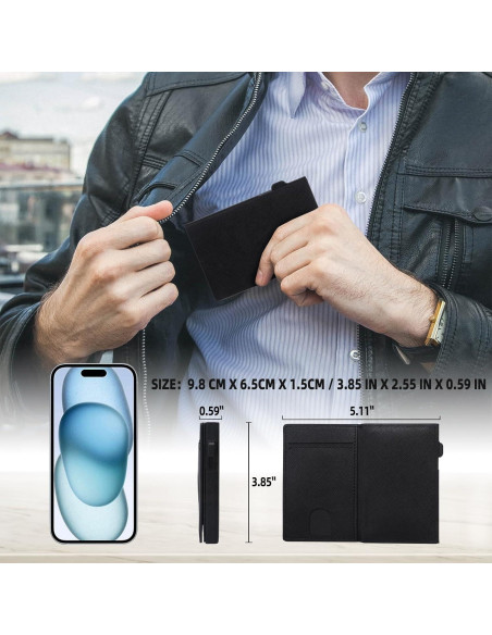 Billetera RFID Slim Sovirose para Hombres - Cuero Negro, 7 Tarjetas Billetera RFID Slim Sovirose para Hombres - Cuero Negro, 7 Tarjetas