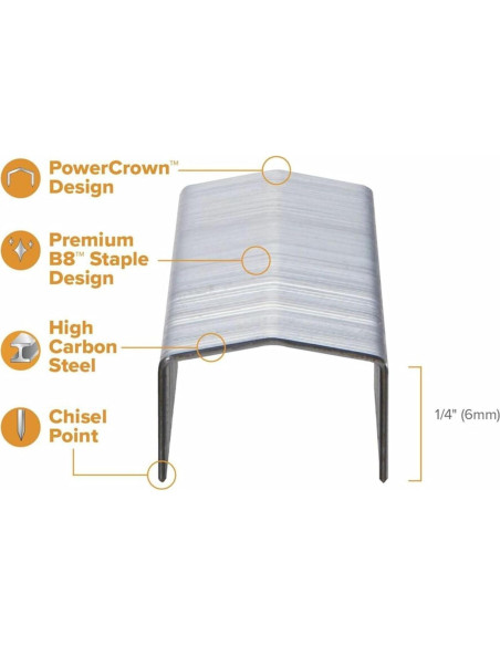 Grapas B8 PowerCrown Bostitch 6.35 mm Caja 5000 Unidades Grapas B8 PowerCrown Bostitch 6.35 mm Caja 5000 Unidades