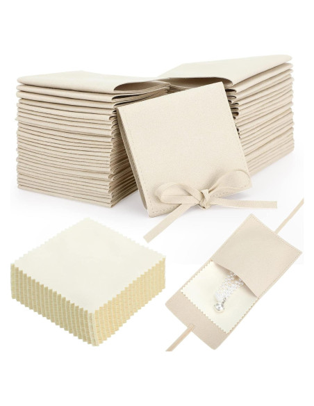 120 Bolsas de Microfibra para Joyería Cunno Beige 8x8 cm 120 Bolsas de Microfibra para Joyería Cunno Beige 8x8 cm