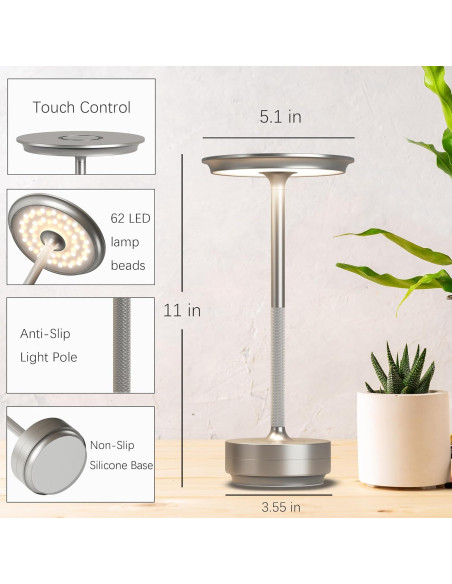 Lámpara de Mesa Inalámbrica FDIDC T106A Plata 5000mAh LED Lámpara de Mesa Inalámbrica FDIDC T106A Plata 5000mAh LED