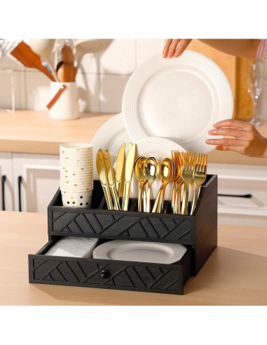 Dispensador de Platos de Papel Marsui, Organizador de Madera 34x26.6 cm