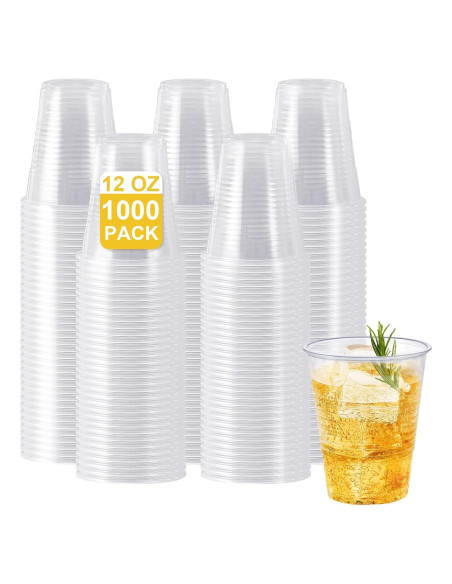 Paquete de 1000 vasos desechables SIUQ de 12 oz transparentes Paquete de 1000 vasos desechables SIUQ de 12 oz transparentes