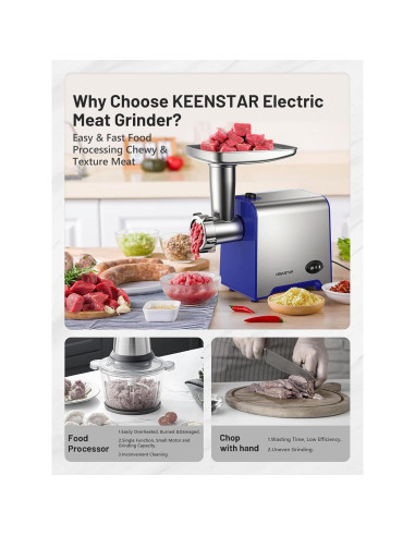 Picadora de Carne Eléctrica KEENSTAR 450W Acero Inoxidable