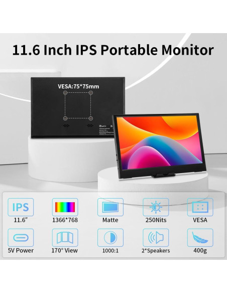 Monitor Portátil Magedok 11.6" HDMI 1366x768 IPS USB-C Monitor Portátil Magedok 11.6" HDMI 1366x768 IPS USB-C