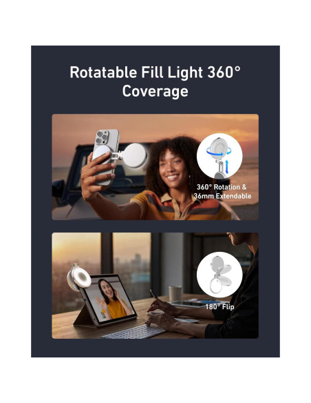 Luz de Selfie Magnética TELESIN con Espejo y LED 360 Luz de Selfie Magnética TELESIN con Espejo y LED 360