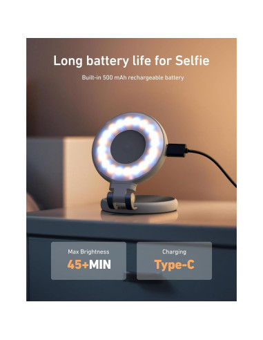 Luz de Selfie Magnética TELESIN con Espejo y LED 360