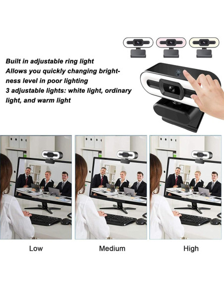 Cámara Web 1080P XUMIUZIY con Micrófono y Luz Ajustable Cámara Web 1080P XUMIUZIY con Micrófono y Luz Ajustable