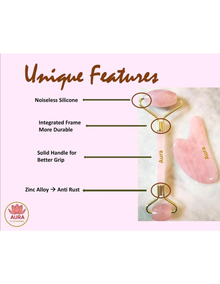 Rodillo de Cuarzo Rosa Aura AL02 y Gua Sha - Cuidado Facial Rodillo de Cuarzo Rosa Aura AL02 y Gua Sha - Cuidado Facial