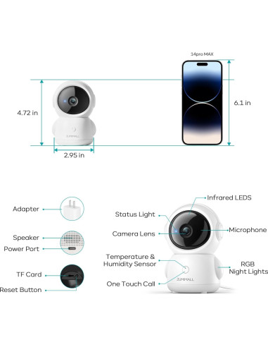 Cámara de Seguridad ZUMIMALL BK06 2K WiFi con Audio y Seguimiento