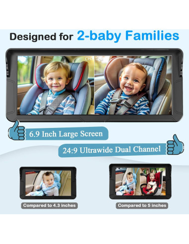 Cámara Doble para Bebés en Auto Fodkh - Pantalla 6.9" HD