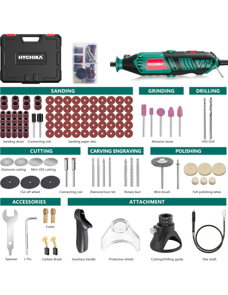 Herramienta Rotativa HYCHIKA 180W con Eje Flexible y 174 Accesorios Herramienta Rotativa HYCHIKA 180W con Eje Flexible y 174 Accesorios