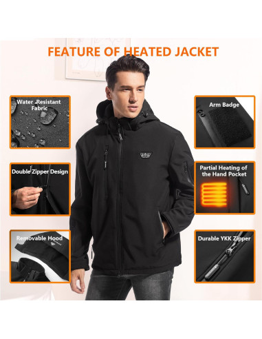 Chaqueta Calentada Hombre 14400mAh Resistente al Agua y Viento