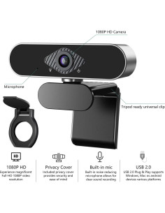 Webcam 1080P HD Wennyn con micrófono y tapa de privacidad 2