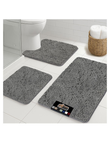 Juego de Alfombras de Baño Gorilla Grip 3 Piezas Gris