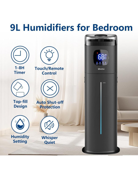 Humidificador Akeshan 9L Ultrasonido Control Remoto Negro Humidificador Akeshan 9L Ultrasonido Control Remoto Negro