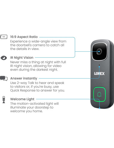 Cámara timbre video inteligente Lorex 2K con visión nocturna