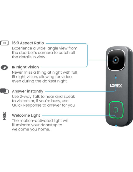 Cámara timbre video inteligente Lorex 2K con visión nocturna Cámara timbre video inteligente Lorex 2K con visión nocturna