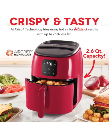 Freidora Digital DASH Tasti-Crisp 2.6L Rojo + Accesorios 6 Pzs