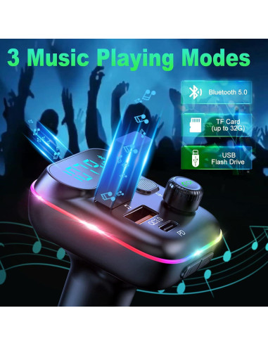 Transmisor FM Bluetooth 5.0 VR con Carga Rápida 20W y LED