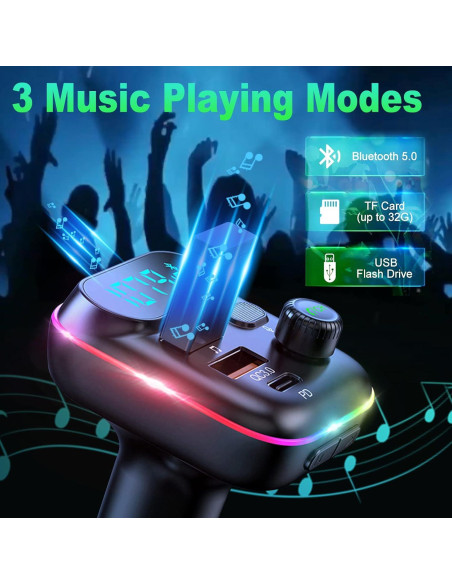 Transmisor FM Bluetooth 5.0 VR con Carga Rápida 20W y LED Transmisor FM Bluetooth 5.0 VR con Carga Rápida 20W y LED