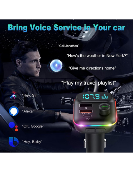 Transmisor FM Bluetooth 5.0 VR con Carga Rápida 20W y LED Transmisor FM Bluetooth 5.0 VR con Carga Rápida 20W y LED