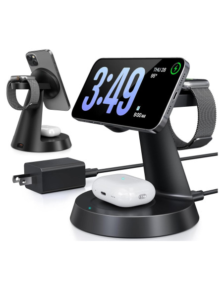 Cargador Inalámbrico 3 en 1 BERXZWE para Apple 15W Negro Cargador Inalámbrico 3 en 1 BERXZWE para Apple 15W Negro