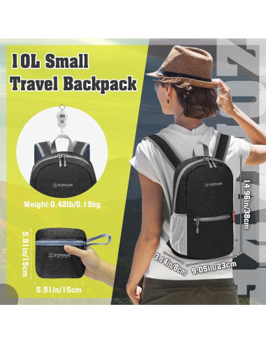 Mochila Plegable ZOMAKE 10L Ultra Ligera para Senderismo