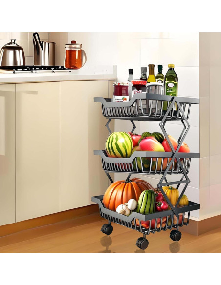 Carro de Almacenamiento Rodante MGMGART Negro 3 Niveles 53.3 cm Carro de Almacenamiento Rodante MGMGART Negro 3 Niveles 53.3 cm