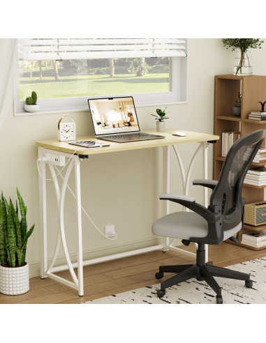 Mesa Plegable Beige COEZTT 31.5" con Toma de Corriente