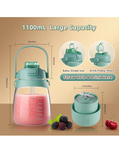 Licuadora Portátil HIFEASTS 1100ml Turbo USB-C Verde