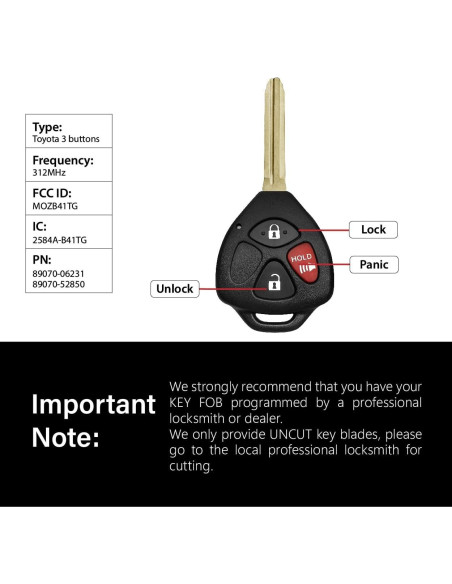 Control Remoto Llave Toyota Scion MOZB41TG 3 Botones 312MHz Control Remoto Llave Toyota Scion MOZB41TG 3 Botones 312MHz