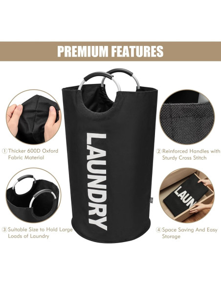 Cesto de Ropa Plegable DOKEHOM 90L Negro para Lavandería Cesto de Ropa Plegable DOKEHOM 90L Negro para Lavandería