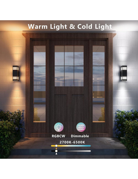 Luces de Sconce Exterior Inteligente Rosykite RGB 33cm 2 Pzas Luces de Sconce Exterior Inteligente Rosykite RGB 33cm 2 Pzas