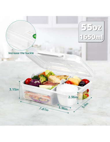 Contenedor de Almuerzo Bento ANDMOON 1.65L Blanco con 2 Bandejas
