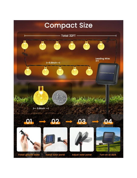 Luz Solar de Cadena LORRYTE 2 Pack 100 LED 19.5m Blanco Cálido Luz Solar de Cadena LORRYTE 2 Pack 100 LED 19.5m Blanco Cálido