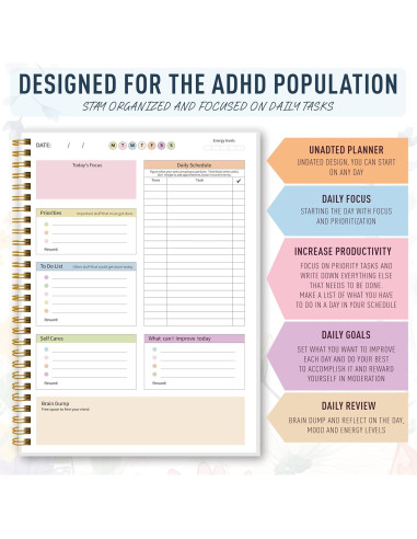 Planificador Diario meDolove B5 No Fechado para ADHD - Flores Coloridas