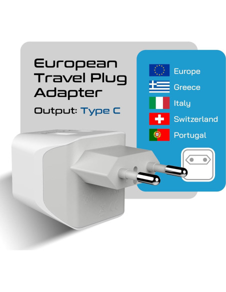 Adaptador de viaje Ceptics Tipo C con USB doble - Europa Adaptador de viaje Ceptics Tipo C con USB doble - Europa