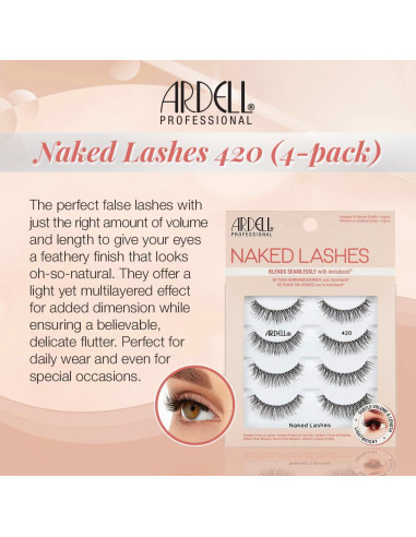 Pestañas Postizas Ardell Naked 420 - 4 Pares, Invisiband