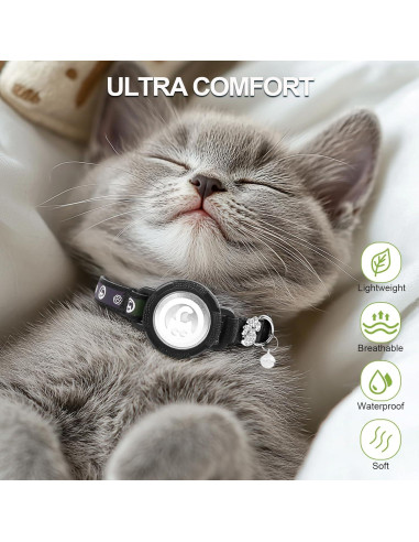 Collar para Gato Airtag Palamede Negro XS 19-23 cm Impermeable