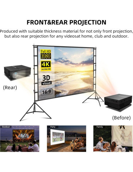 Pantalla de proyector portátil Lejiada 150" HD 4K con soporte Pantalla de proyector portátil Lejiada 150" HD 4K con soporte