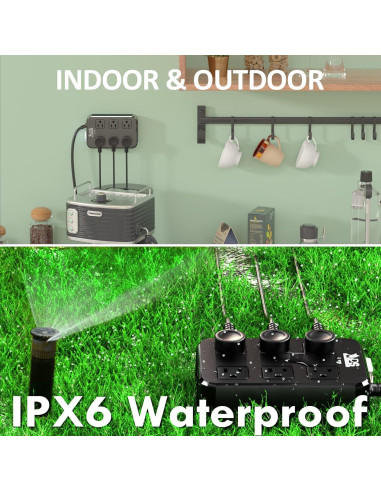 Toma de Corriente Exterior IPX6 Qiyuan 6 Tomas 3 USB 1.83m