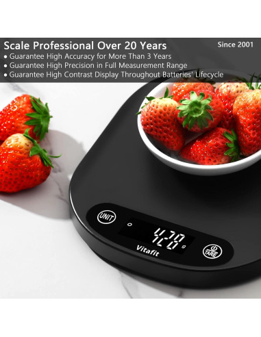 Balanza Digital de Cocina Vitafit 15kg Precisión 1g LED Negra