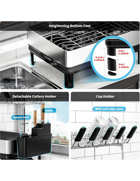 Escurridor de Platos Ewaiira Grande 2 Niveles Acero Inoxidable Negro Escurridor de Platos Ewaiira Grande 2 Niveles Acero Inoxidable Negro