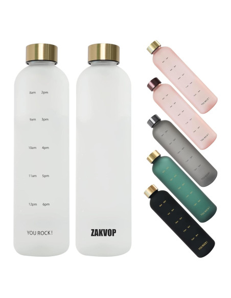 Botella de Agua Reutilizable ZAKVOP 32oz con Marcador de Tiempo Botella de Agua Reutilizable ZAKVOP 32oz con Marcador de Tiempo