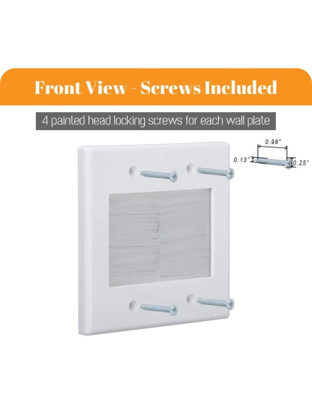 Placa de Pared Kebulldola 2 Gang con Cepillo Blanca - Paquete de 4 Placa de Pared Kebulldola 2 Gang con Cepillo Blanca - Paquete de 4