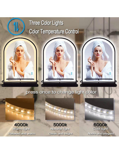 Espejo LED de Baño THEKLA 30x20 Pulgadas con Estante Negro