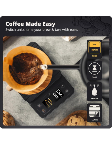 Báscula de Café Digital Greater Goods 3kg 0.1g con Temporizador